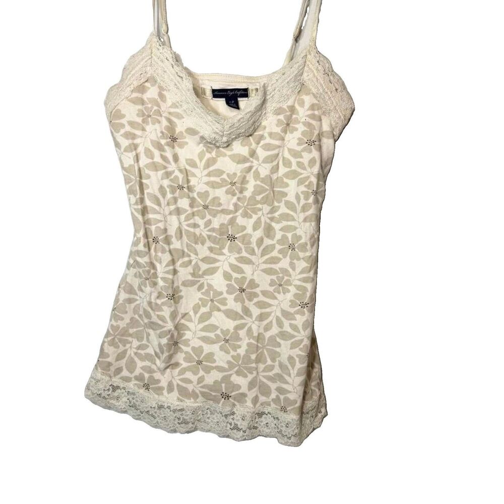 American Eagle Vintage Women's Cream White Floral Lace Camisole Tank Top